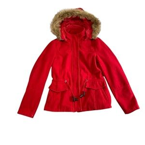 YMI Red Jacket with Faux Fur Hood size small